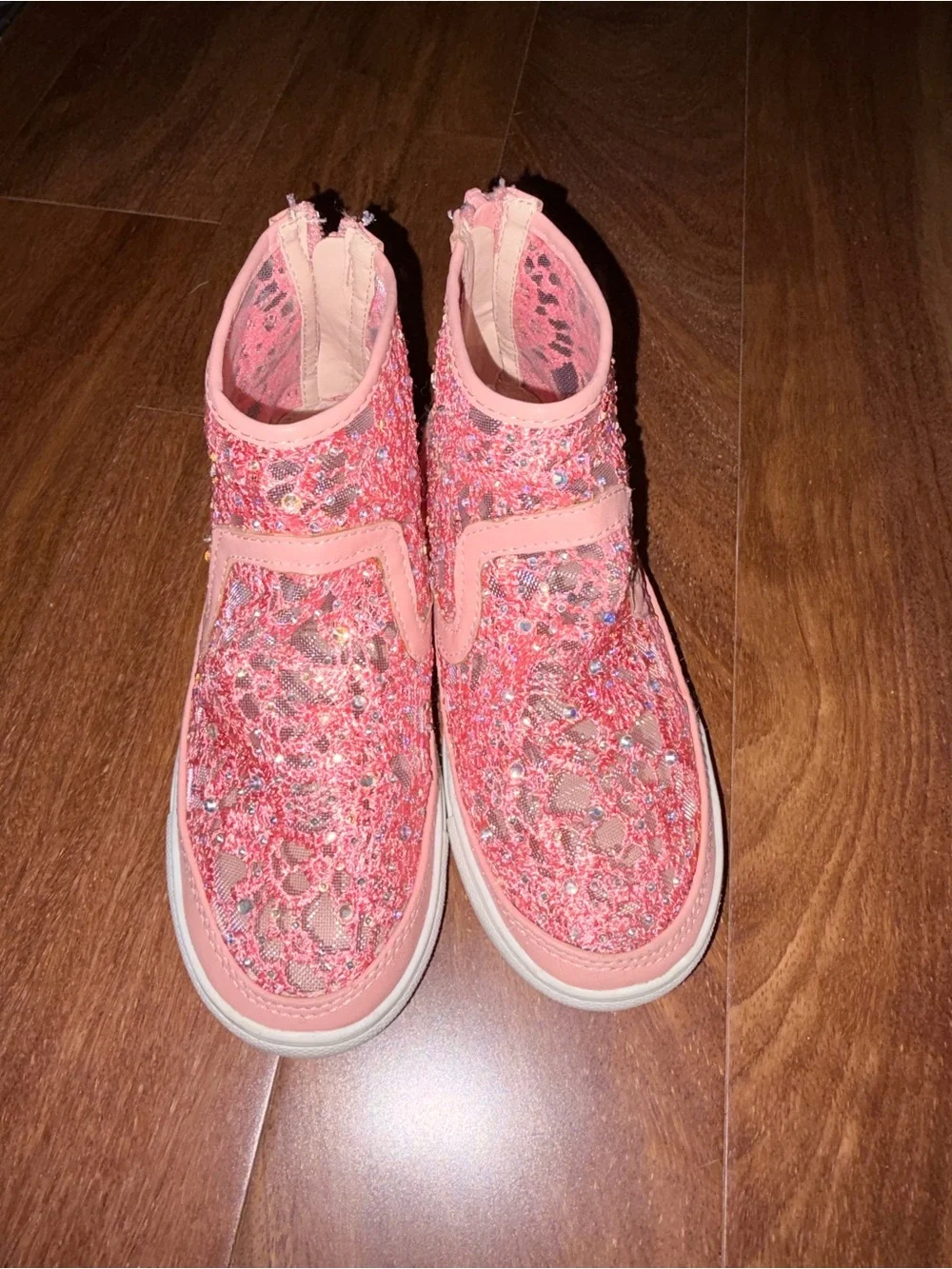 Chase + Chloe Pink Glitter Lace High-Top Sneakers